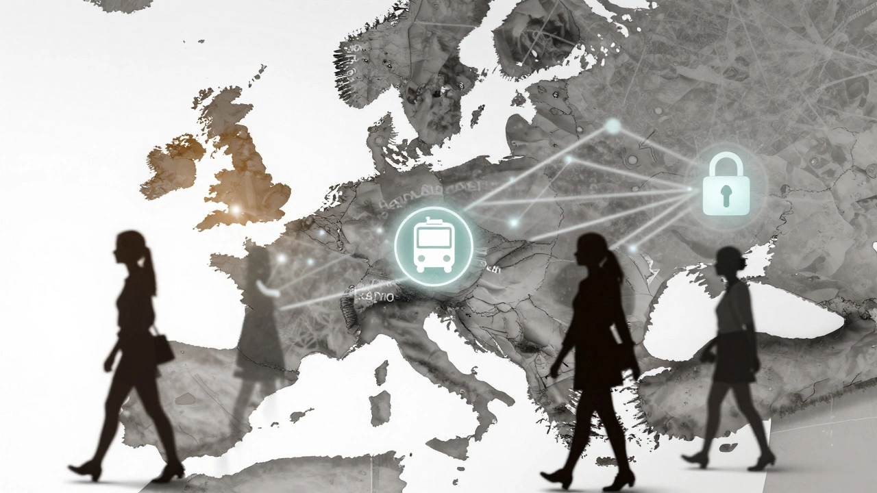 A symbolic map showing Strasbourg connected to nearby European cities with discreet icons.